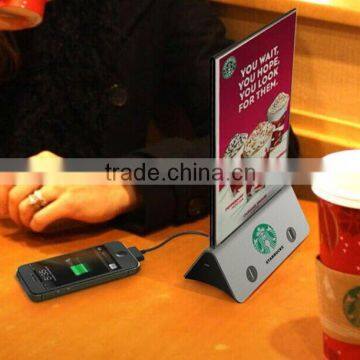 Best for coffee shop hotel menu holder mobile power bank with advertisement