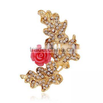 European And American Style Full Crystal Gold Leaf Resin Flower Non Piercing Cuff Earring For Women