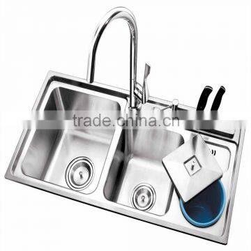 China Made 304 Stainless Steel Double Kitchen Basin with Bin