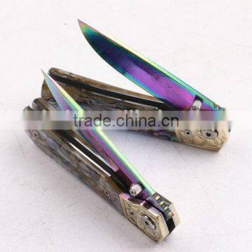 OEM Damascus Blade Material Silk Color Abalone Handle Folding Knife photo-4