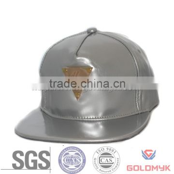 Metal Plate Leather Snapback Cap