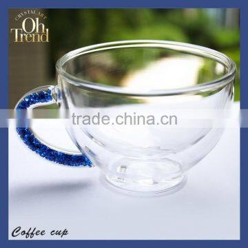 High Quality Multi-function Small Reusable Coffee Cup Sleeve Borosilicate Glass Tea Cupwith Blue Diamond Shank Unique Style