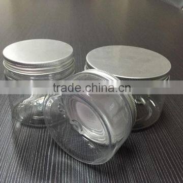 China 250g 300g 400g Pet Jars With Aluminum Lid Clear Pet Jar