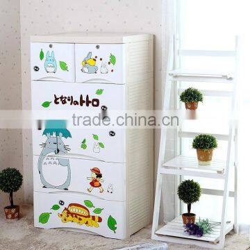 Cartoon design bedroom plastic wardrobe storage cabinet with drawers