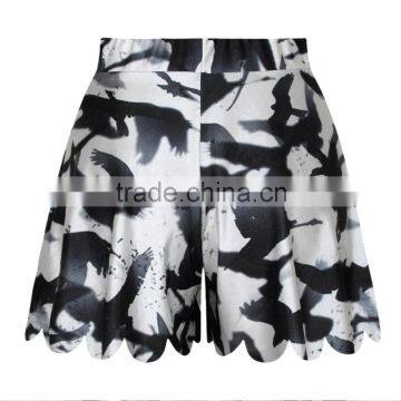 Plus Size Women Running Shorts Black Birds Sublimation Pants N14-37