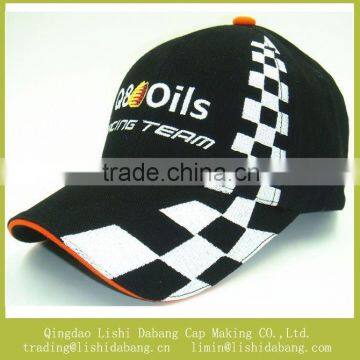 100% cotton twill cap, Motor sport cap embroidery white black baseball caps