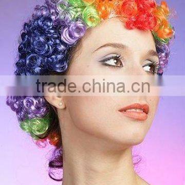 Cheap synthetic Rainbow Clown Afro Wig, football fans wig