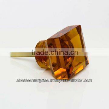 Cut Glass Square Decorative Knob, Small Furniture Pull in Amber, Dresser Drawer Handle or Cabinet Cupboard Pull, Home Decor Acce