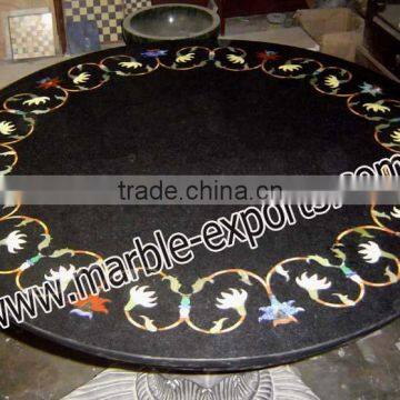 Black Stone Marble Inlaid Pietre Dure cofeeTable Top