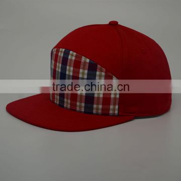 5 panels Flat bill cap snapback cap grid printing front