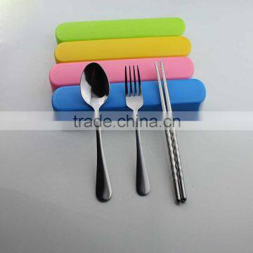 Portable tableware three piece set eco-friendly stainless steel chopsticks spoon fork set C51