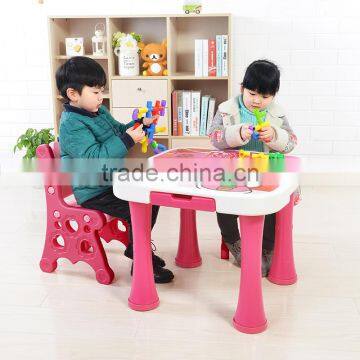 Good quality kids adjustable table and chair children's plastic study writing dining table and chair set