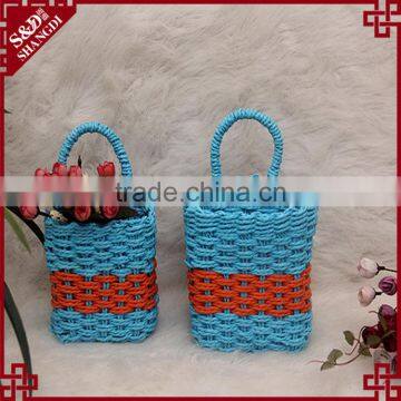 Single handles style paper rope handcraft decorative mini baskets wholesale