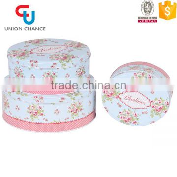 Nice Flower Design 3PCS Round Storage Tin Box