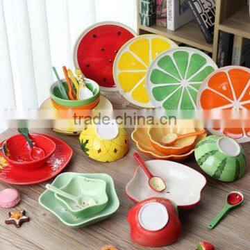 Cute watermelon ceramic bowl/ceramic plate/ceramic spoon, watermelon ceramic tableware set