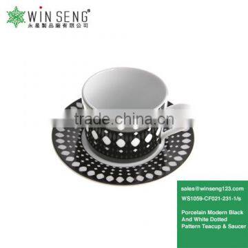 High Quality Porcelain Modern Black And White Dotted Pattern Teapot Set With Mugs And Saucers Set WS1059-CF021-231-1/s