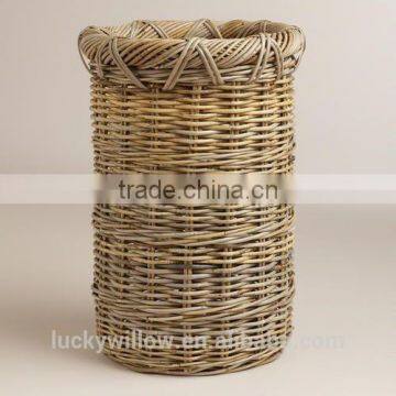 Rustic Round Wicker Umbrella Stand Basket photo-3