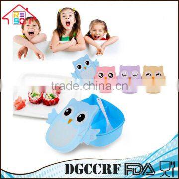NBRSC Wholesale Portable Kids Cute Owl Lunch Box Food Storage Container Plastic Bento Box With Spoon photo-2