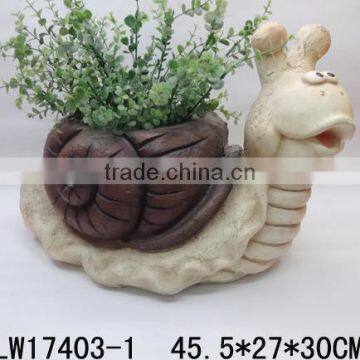 Finely Processed Newly Polyresin Craft Lovely Style Resin Animals Snail Flowerpot photo-2