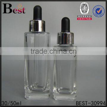 Cosmetic 30ml 50ml Clear Square Glass Dropper Bottle With Silver Aluminum Dropper for Essential Oil Perfume China Suppliers photo-5