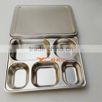 304 Stainless Steel Compartment Lunch Boxes 5 Compartment Dinner Plates photo-3