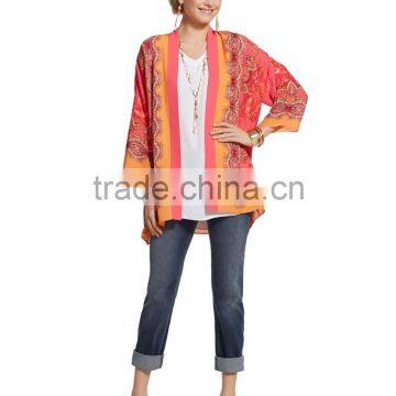 Women's 3/4 Sleeve Printed Front Open Blouse photo-3