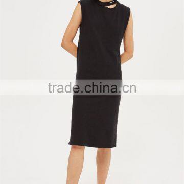 chic sleeveless black jersey Dress destroyed neckline grungy style Ladder Back Washed Midi Dress