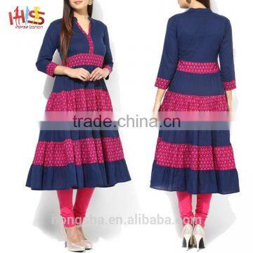 Latest pakistani kurti designs images navy blue and pink printed designer long ladies kurta design