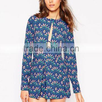 2015 fashionable hot sale OEM customized Jackie Romper in Fan Print