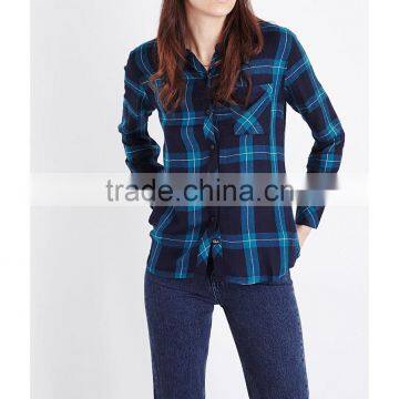Wholesale Women Collar Long Sleeves Buttoned Cuffs Hunter Checked Shirt(DQE0152T) photo-4