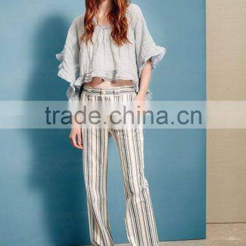 OEM Service New Style Woman Fashion Stripe Linen Trousers photo-4