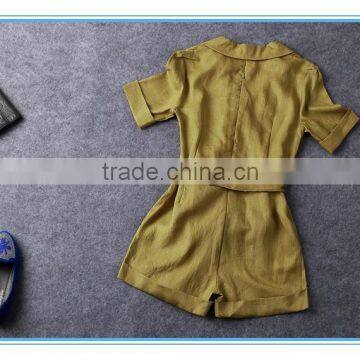 Hot Sales Half Sleeves Linen Formal Tailored Romper Jumpsuit For Women photo-5