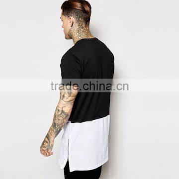 2015 Mens Long Tee Shirt 100% Cotton Short Sleeve Long Tee Shirt With Panelling and Side Zips photo-3