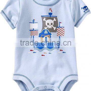 Adorable Fashion Short Sleeve Body Suit Printed Cotton Infant Romper With Merrow Stitch Cute Baby Clothing