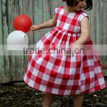 Red Gingham Kid Dress Summer Toddler Girls Clothes Checked Baby Girl Frocks photo-2