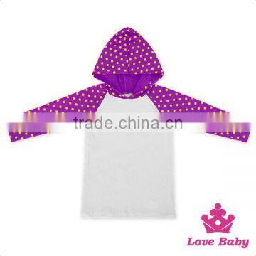 Toddlers Gold Polka Dot Raglan Shirt Long Sleeve Cotton Knitted Hooded Sweat Shirts Wholesale Girls Hooded Shirts For 0-6 Years photo-2