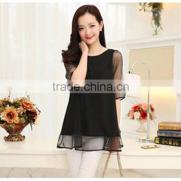Wholesale Chiffon Shirt Blouse for Women Korea Style Plus Size Loose Casual Shirt for Fat Girls O Neck Chiffon Blouse Shirt photo-4