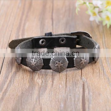 Vintage Earth Brown and Blond Beaded Bracelet Leather Snap Resizable Cuff Bracelet