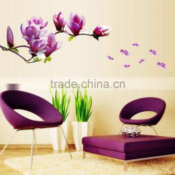 2016 Hot Sale Exquisite Elegant Magnolia Flowers Removable Art Vinyl Mural TV Backdrop Home Room Decor Wall Stickers