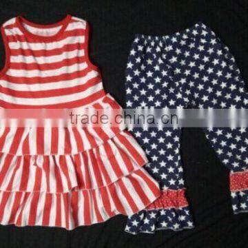 Best Selling 4th of July Girls Outfits Wholesale Children Boutique Dress Polka Dots Pants Girls Stripe Dress Outfits photo-2