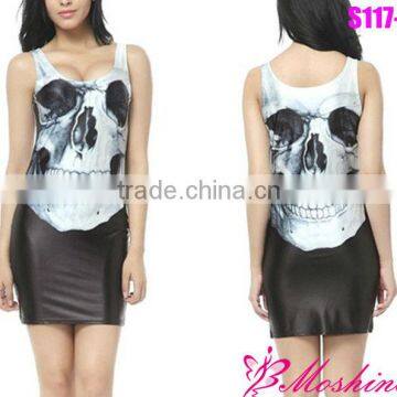 2013 New Women's Digital Printing Dress Skull Punk Sale Package Hip Dress