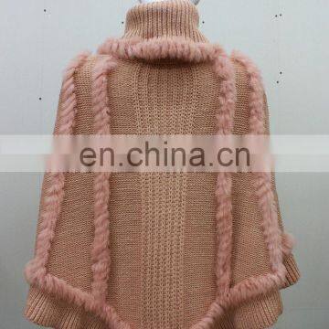 Graceful Wholesale Knitted Choker Pullover For Women Knit Rabbit Fur Shawl Elegant Style Knitting Cape Poncho photo-4