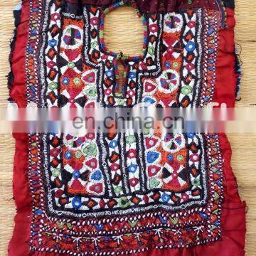 Vintage Handmade Mirror work yoke neck Patch - Indian Banjara Mirror work Beaded Neck Yock patches