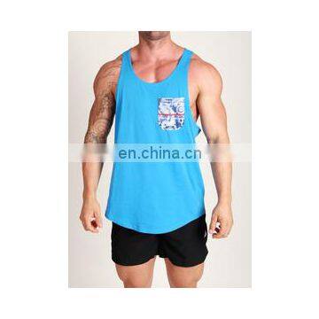 Gym singlets with customized printing pocket - gym tank tops with sublimated pocket - high quality stringer vest with gym shorts