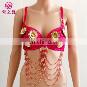 YD-064 Egyptian long tassel women belly dance sequins bra