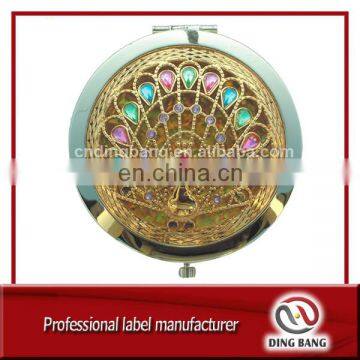 Top Quality Stock Items Custom Made Gold Alloy Crystal Peacock Style Fashional Wedding Gift Souvenir Metal Mirror