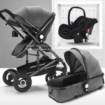 Luxury High Landscape Safe Baby Stroller 3 in 1 Aluminum Alloy Frame Cotton Canopy Stroller Baby Pram