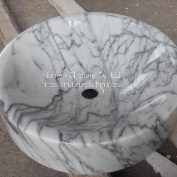 Carrara White Marble Pedestal Sinks,White Marble Wash Basins, Nature Stone Bathroom Sinks