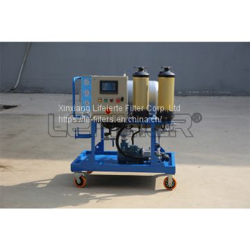 Waste oil treatment filter unit with coalescing dehydration