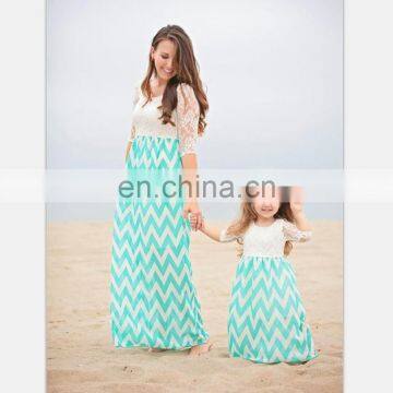 2019 Women Mommy and me Maxi Dresses Baby Girls Lace Zigzag Chevron Dress (this Link for WOMAN) photo-2